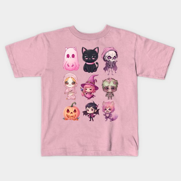 halloween characters Kids T-Shirt by AOAOCreation